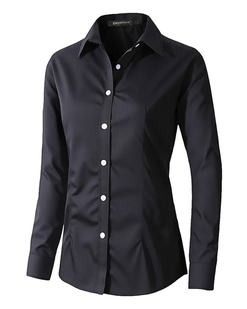 Beninos Women's Formal Work Wear Simple Shirt (225 Black, XL) - Image 1